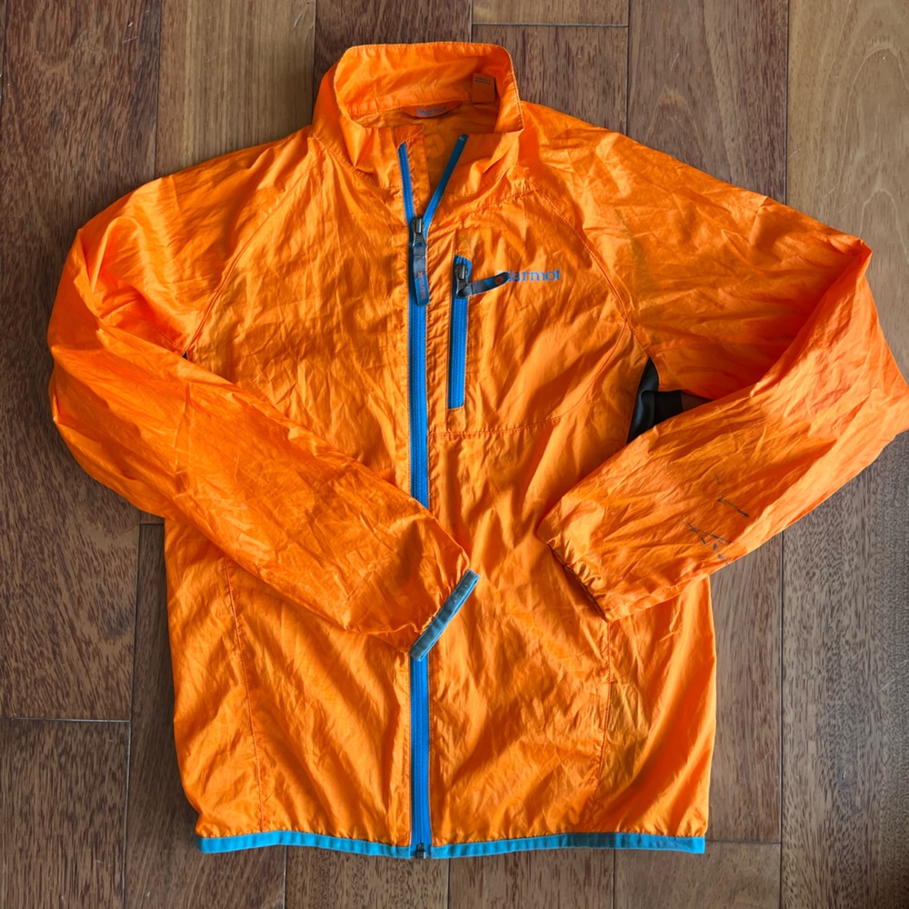 Marmot Orange Jacket with Blue Zipper